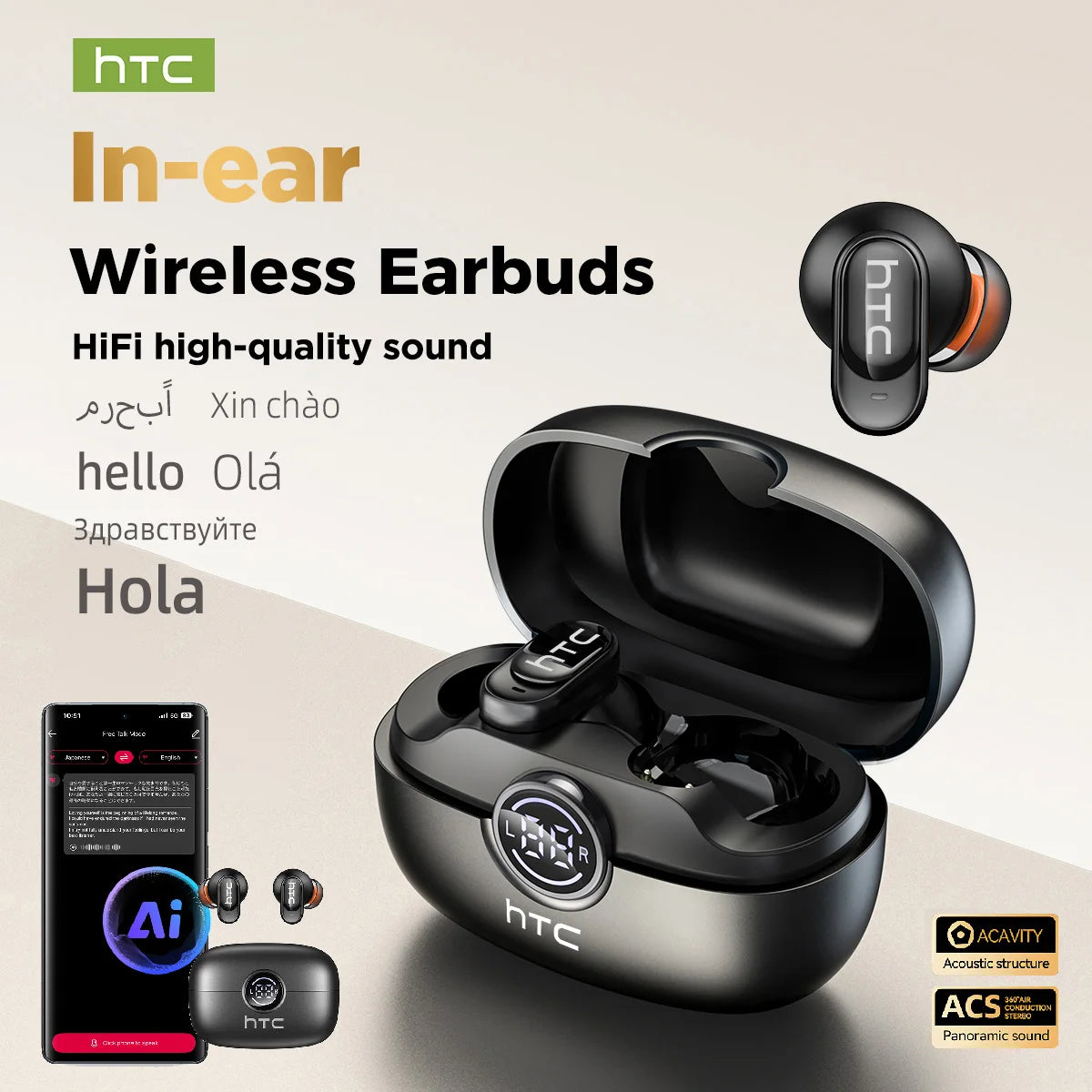 Smart AI Translator Wireless Earbuds – Noise Cancelling & Long Battery Life